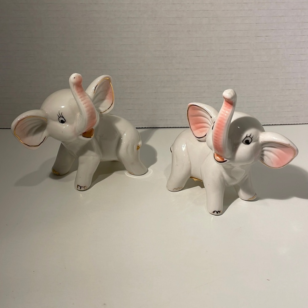 Elephants Set of 2 Baby Elephants Porcelain